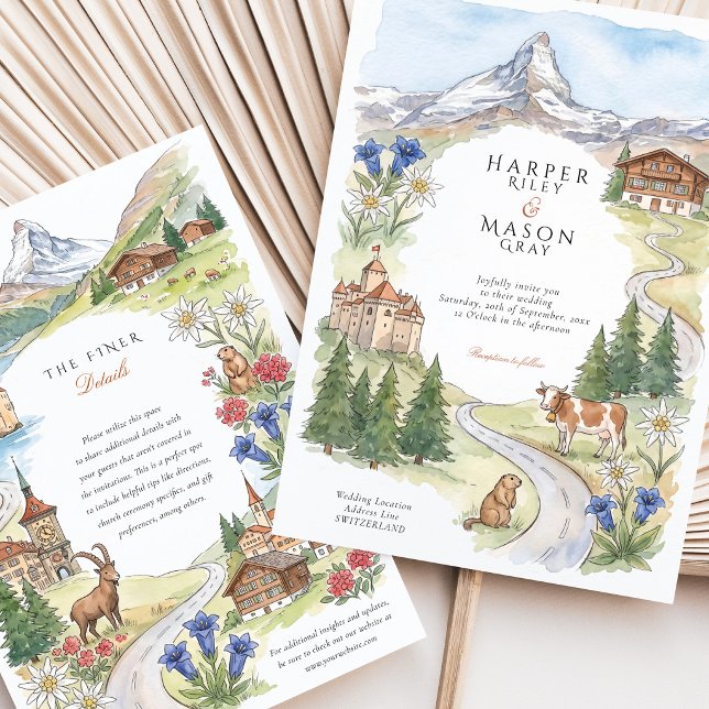 Invitation Mariage au Château de Chillon dans les Alpes suiss (Créateur téléchargé)