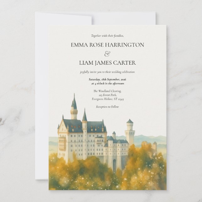 Invitation Mariage au Château de Conte de Fées Élégant (Devant)