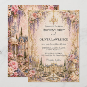 Invitation Mariage au Château de Rêve Rose Élégant