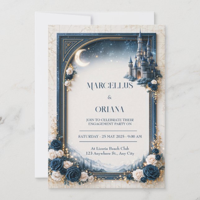 Invitation Mariage au château de saphir au clair de lune (Devant)