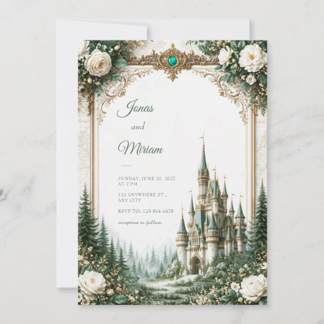 Invitation Mariage au Château Emerald Rose (Devant)