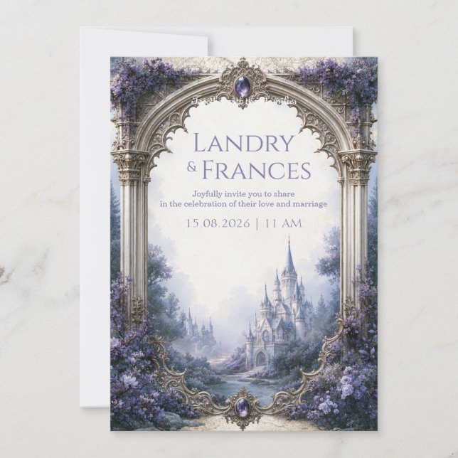 Invitation Mariage au Château Lavande Gothique (Devant)