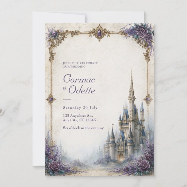 Invitation Mariage au Château Lavande Rose (Devant)