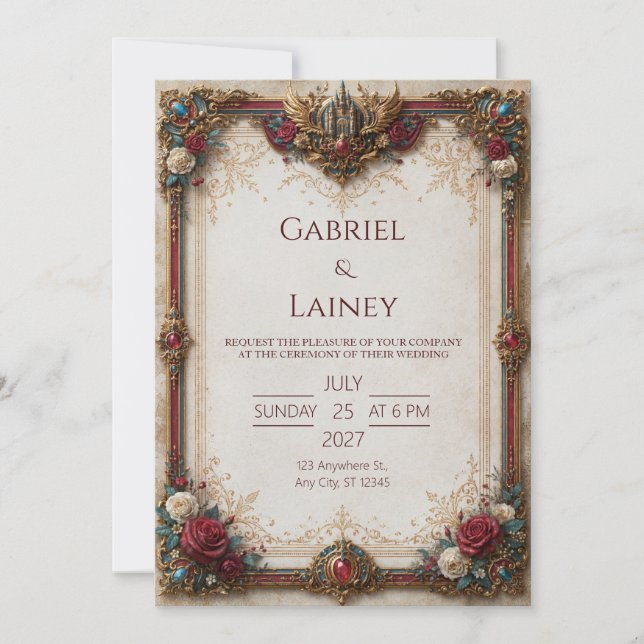 Invitation Mariage au château Ruby Rose (Devant)