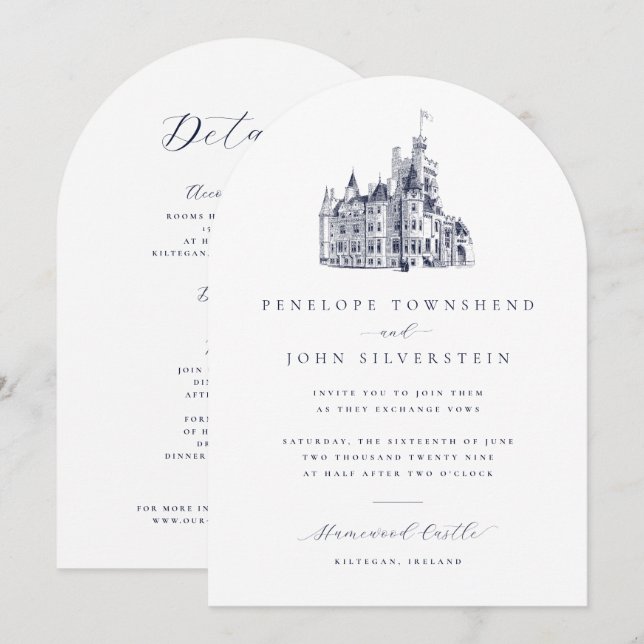 Invitation Mariage au Château Vintage Double Face Arch (Devant / Derrière)