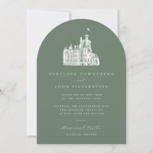 Invitation Mariage au Château Vintage Vert Sauge Arches