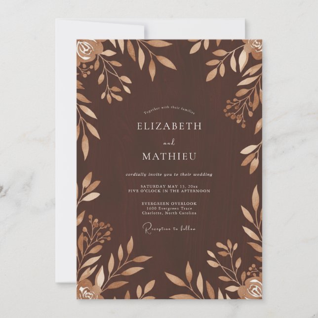 Invitation Mariage au Chocolat Bronze Feuillu (Devant)