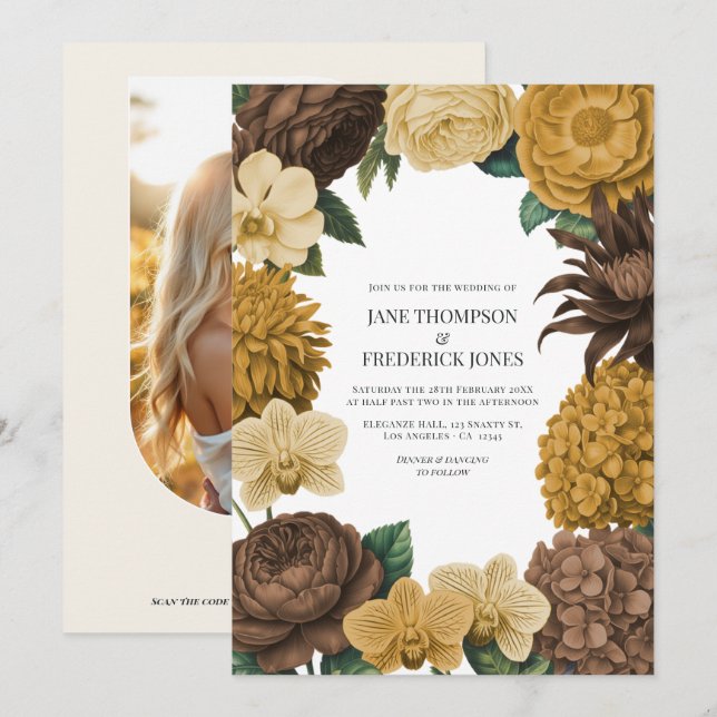 Invitation Mariage au Chocolat Brun, Caramel Doré & Beurre Te (Devant / Derrière)