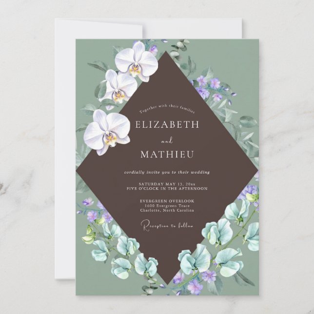 Invitation Mariage au Chocolat Orchidée Blanche (Devant)