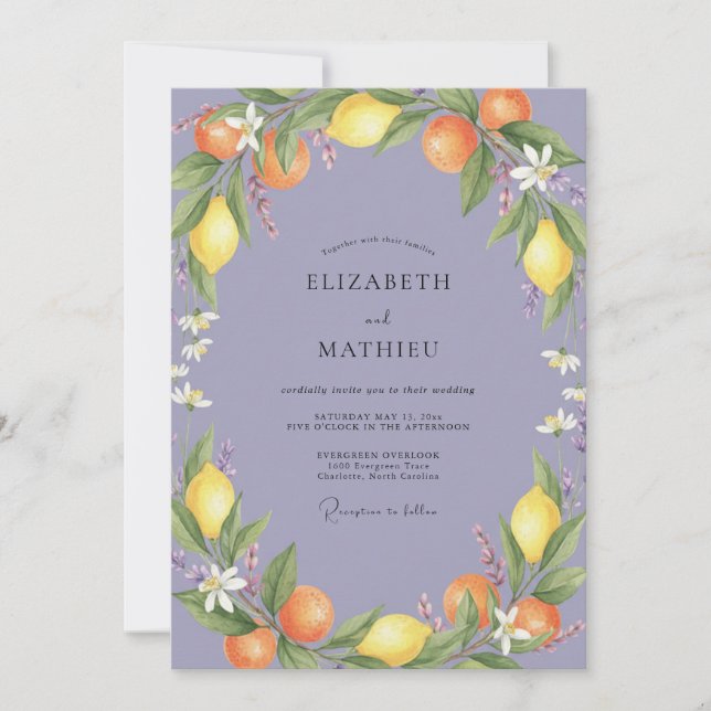 Invitation Mariage au citron et à la sauge de pervenche (Devant)