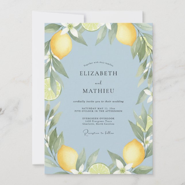 Invitation Mariage au Citron et à l'Eucalyptus Jaune (Devant)