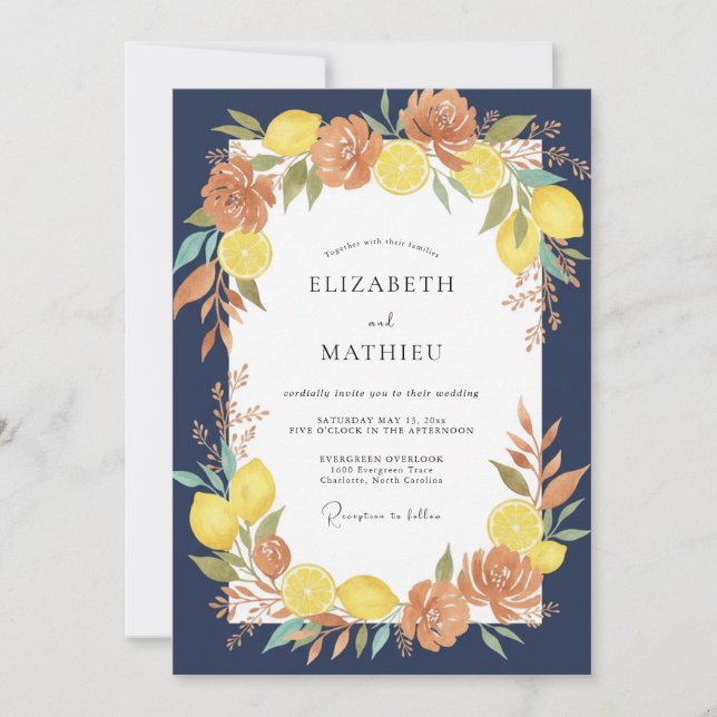 Invitation Mariage au citron eucalyptus terre cuite (Devant)