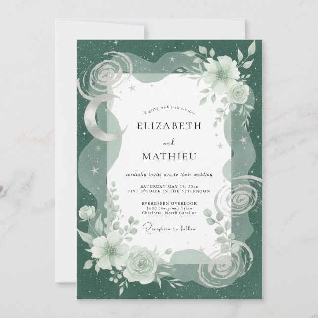 Invitation Mariage au clair de lune en eucalyptus céleste éme (Devant)