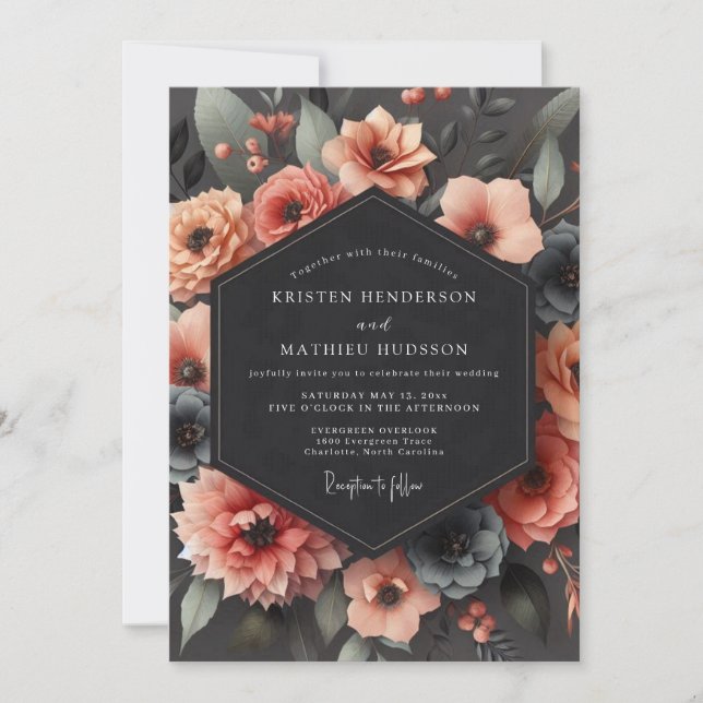 Invitation Mariage au Clair-Obscur Corail Charbon (Devant)