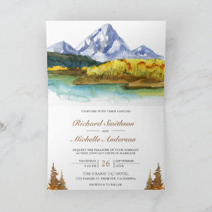 Invitation Mariage au code QR du lac de la forêt de montagne