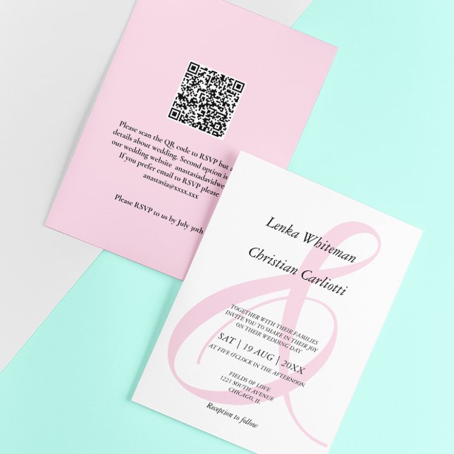 Invitation Mariage au code QR esperluette rose poussiéreux (Créateur téléchargé)