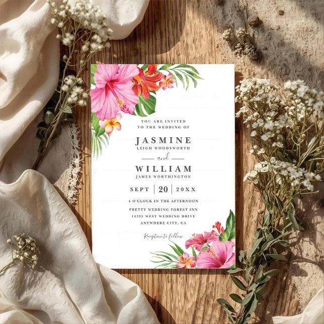 Invitation Mariage au code QR floral élégant à l'Hibiscus tro (Créateur téléchargé)