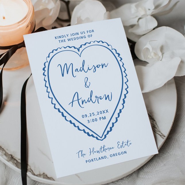 Invitation Mariage au cœur bleu capricieux (Créateur téléchargé)