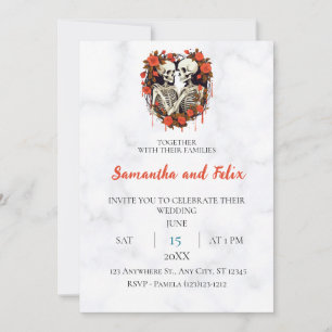 Invitation Mariage au Coeur de Rose en Marbre de Squelette