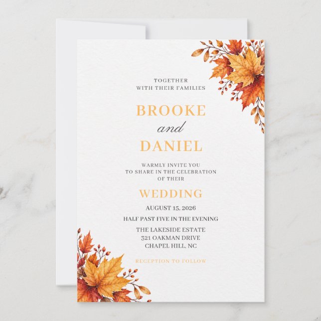 Invitation Mariage au coin de la feuille d'érable dorée (Devant)