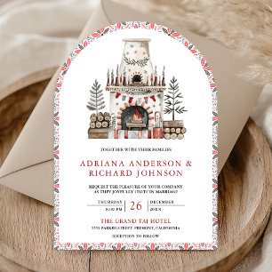 Invitation Mariage au coin du feu d'art populaire scandinave