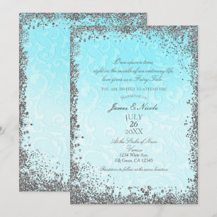 Invitation Mariage au conte de fées Princesse Bleu Argent Élé