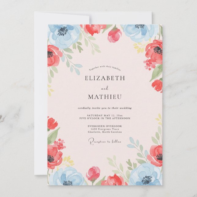 Invitation Mariage au Coquelicot Écarlate Corail (Devant)