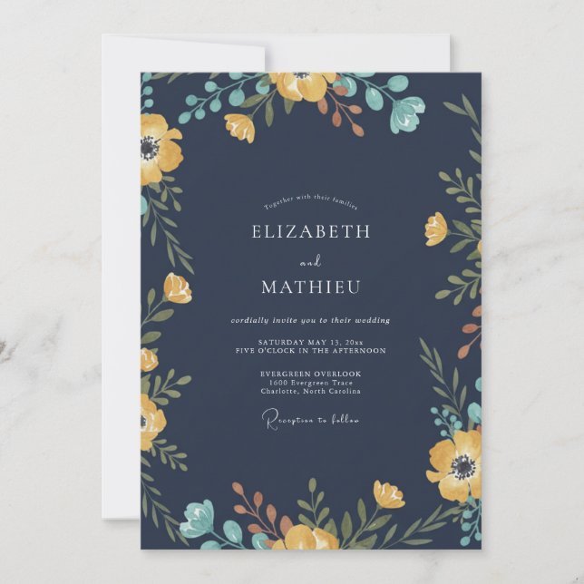 Invitation Mariage au Coquelicot Moutarde de Minuit (Devant)
