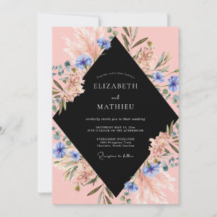 Invitation Mariage au corail azur pampas eucalyptus
