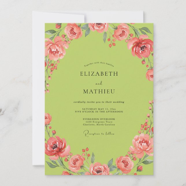 Invitation Mariage au Corail Chartreuse Renoncule Eucalyptus (Devant)