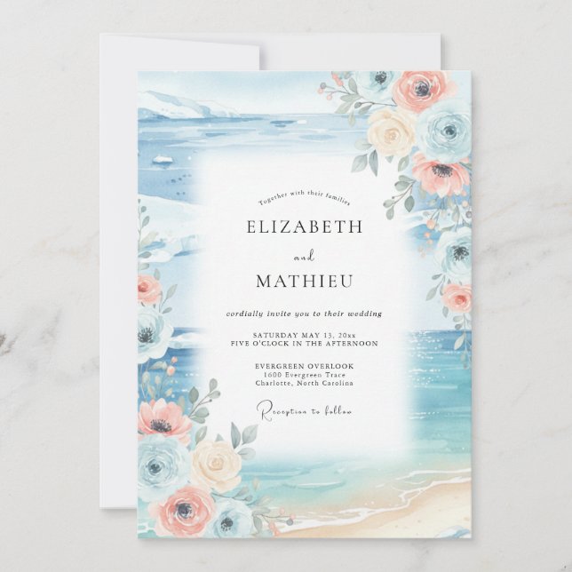 Invitation Mariage au corail d'anémone d'Azur (Devant)
