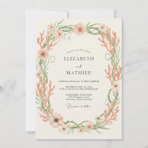 Invitation Mariage au corail de mer pêche et eucalyptus