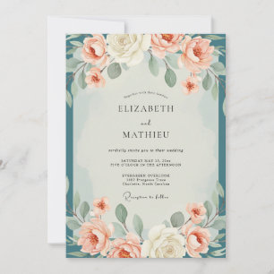 Invitation Mariage au corail, pétrole et eucalyptus