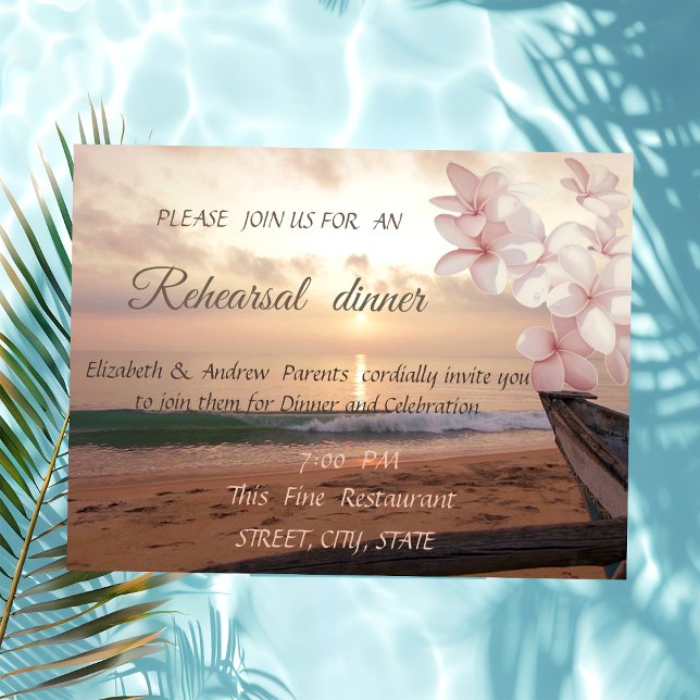 Invitation Mariage au coucher de soleil sur la plage, Dîner d (Créateur téléchargé)