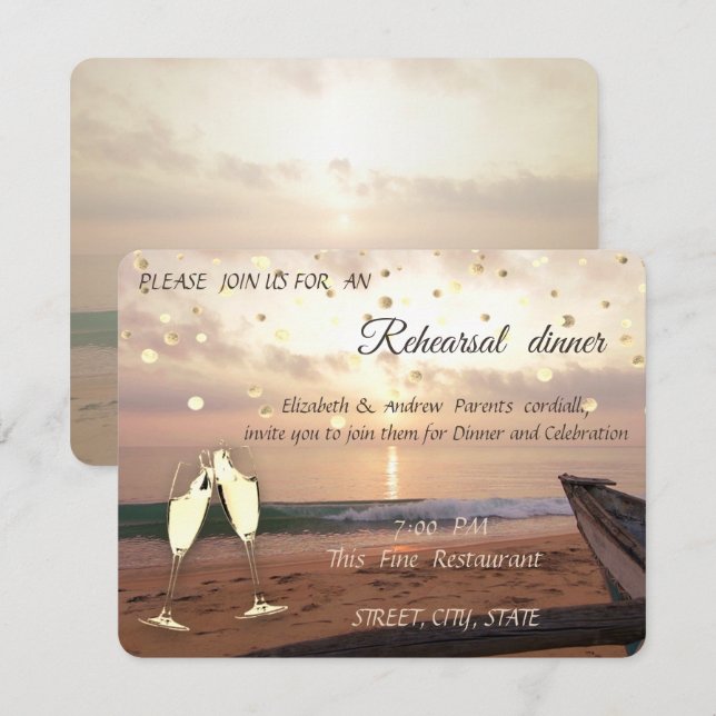 Invitation Mariage au coucher de soleil sur la plage, Lunette (Devant / Derrière)