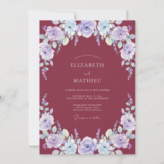 Invitation Mariage au Couronne de Merlot Pervenche (Devant)