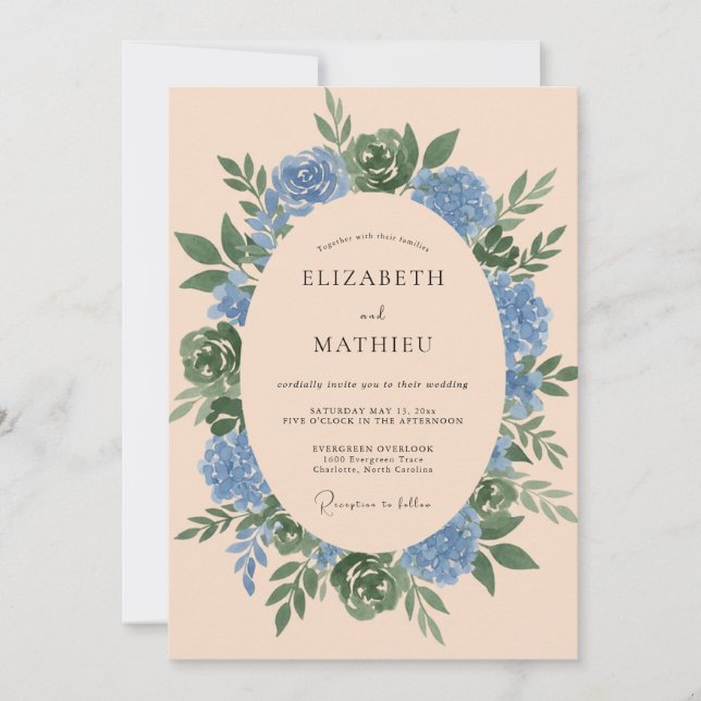 Invitation Mariage au Couronne d'Olivier Azur Céleste (Devant)