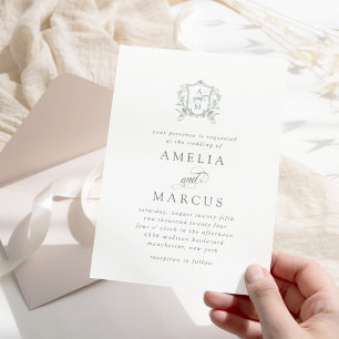 Invitation Mariage au Crest Vintage Vert Sauge