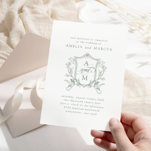 Invitation Mariage au Crest Vintage Vert Sauge
