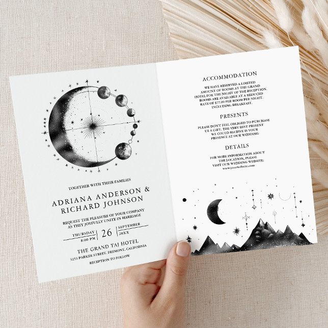 Invitation Mariage au Croissant de Lune Céleste Noir (Créateur téléchargé)