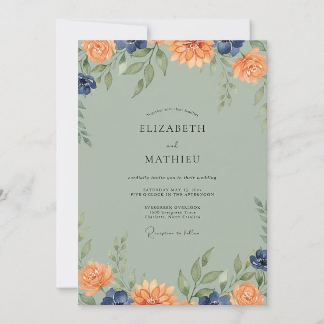 Invitation Mariage au Dahlia Ambre Mousse (Devant)