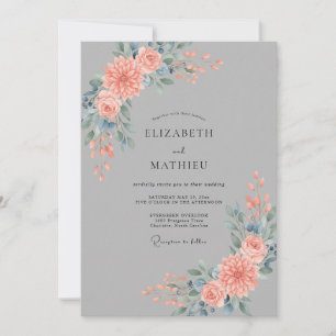 Invitation Mariage au Dahlia Ardoise Corail