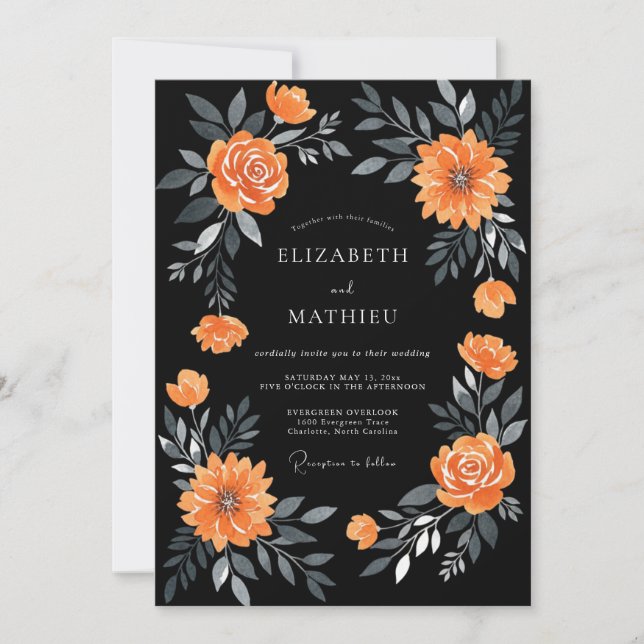 Invitation Mariage au Dahlia Orange Noir (Devant)
