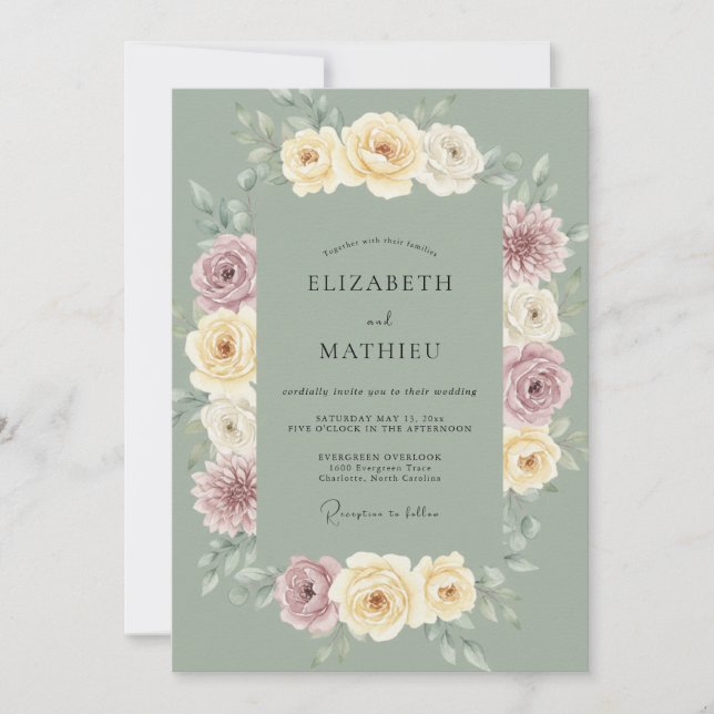 Invitation Mariage au Dahlia Vert Sauge (Devant)