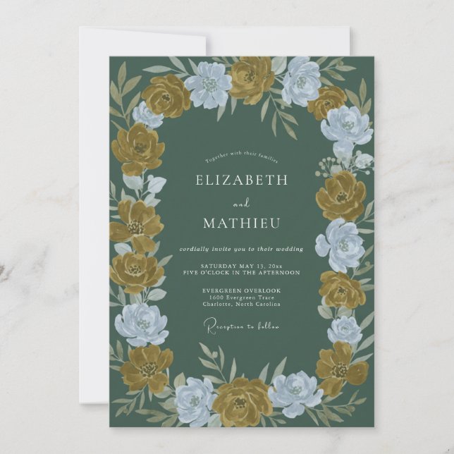 Invitation Mariage au Deep Olive Ranunculus Eucalyptus (Devant)