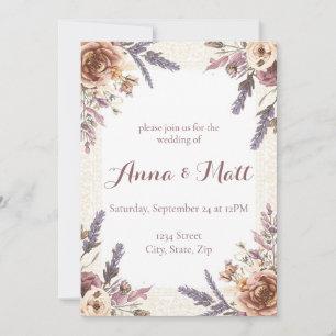 Invitation Mariage au dentelle ancienne et fleurs pressées