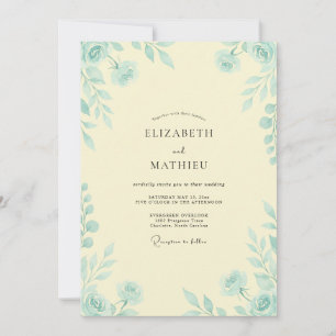 Invitation Mariage au eucalyptus à feuillage aqua jaune pâle