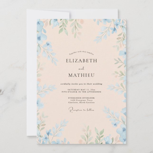 Invitation Mariage au Eucalyptus à Feuillage Bleu Rosé (Devant)