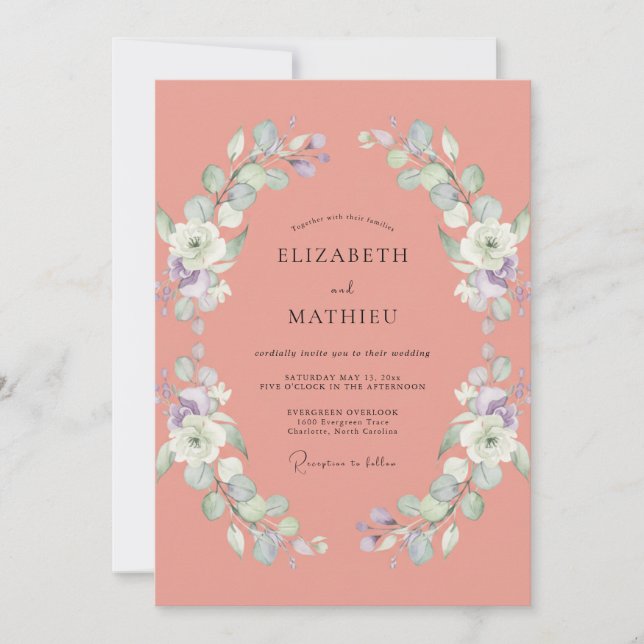 Invitation Mariage au Eucalyptus à feuillage de corail assour (Devant)