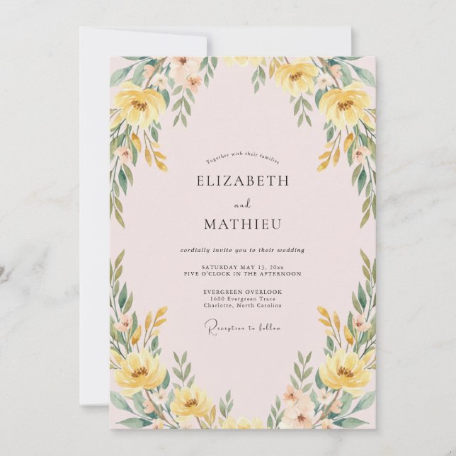 Invitation Mariage au Eucalyptus à Feuillage Doré Rose (Devant)